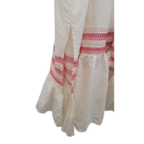 Free People ANOTHER LOVE Ivory Smocked Linen Blend Midi Boho Dress Sz S - Picture 5 of 7